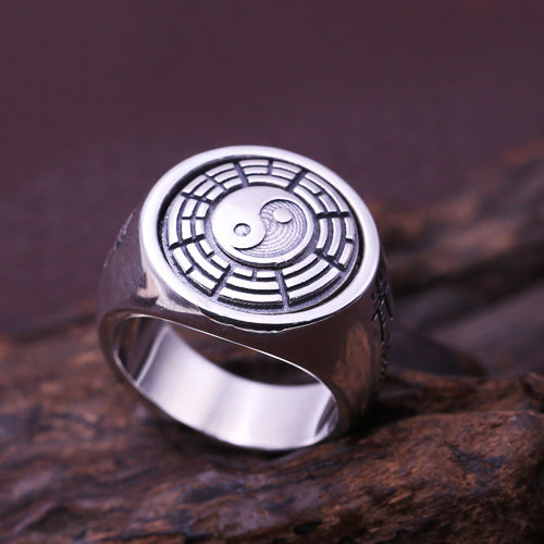 Real Solid 925 Sterling Silver Ring Eight Trigrams Punk Jewelry Rotation Size 7 8 9 10 11 12