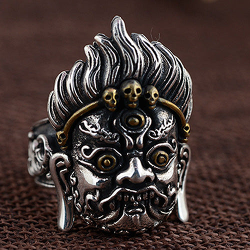 Huge Real Solid 925 Sterling Silver Ring Skulls Devil Gothic Jewelry Open Size 9 10 11