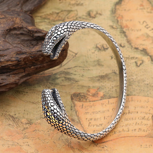 Men's Real Solid 925 Sterling Silver Cuff Bracelet Bangle Snake Animals Punk Jewelry