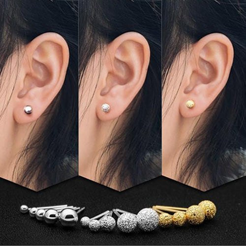 Women's 925 Sterling Silver Ear Studs Earrings Ball Matt Polish Gold Jewelry Gift