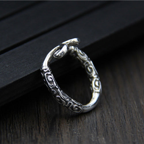 Real Solid 925 Sterling Silver Ring Incantation Hoop Punk Jewelry Open Size 8.5-10.5