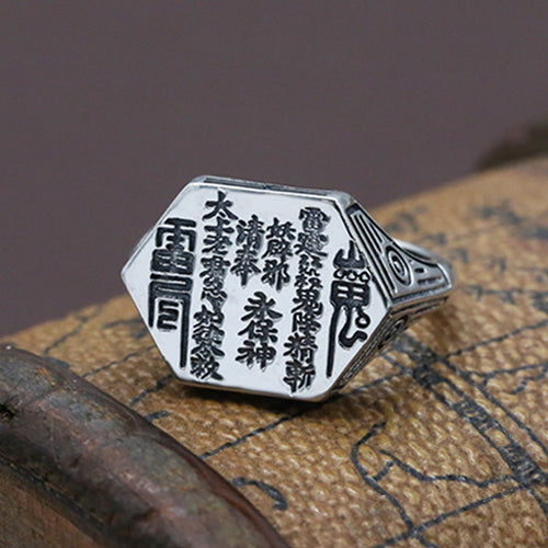 Real Solid 925 Sterling Silver Ring Taoist Religions Luck Jewelry Open Size 8-11