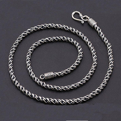 Genuine Solid 925 Sterling Silver Twisted Rope Chain Men Necklace18"-24"