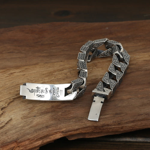 Heavy Men's Solid 925 Sterling Silver Bracelet Vajra Cuban Link Chain Lection Punk Jewelry