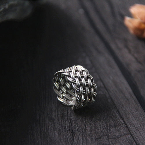 Real Solid 925 Sterling Silver Ring Wide Braided Twist Punk Jewelry Open Size 6-12