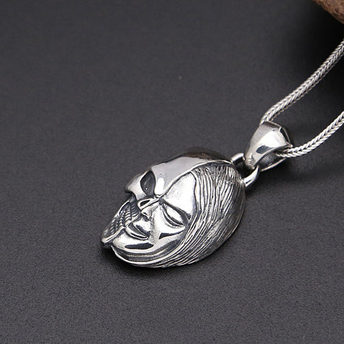 Solid 925 Sterling Silver Pendant Half Skull Face Gothic Goth