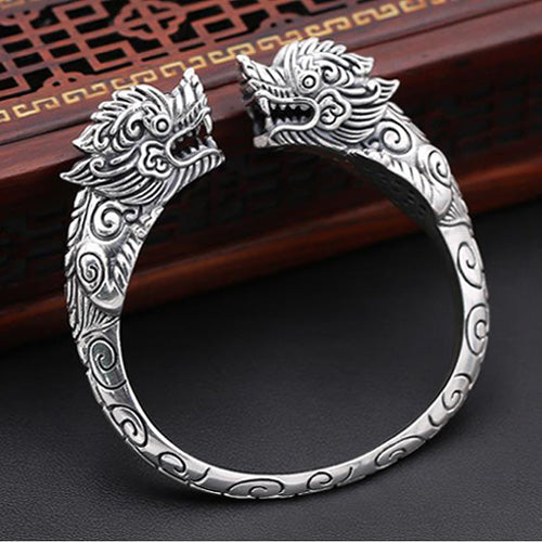 Men's Real Solid 925 Sterling Silver Cuff Bracelet Bangle Animals Dragon Punk Jewelry