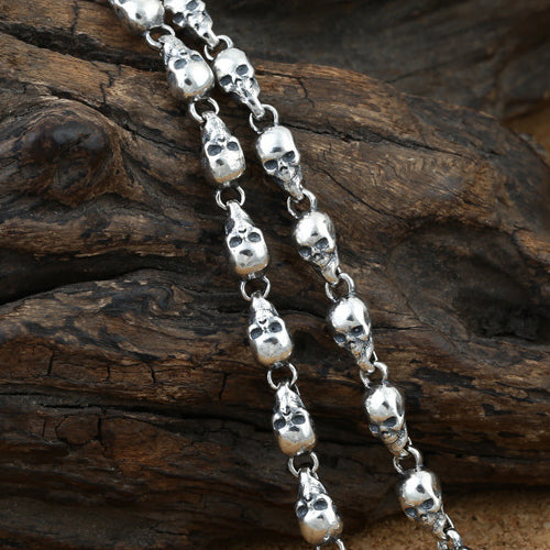 Genuine Solid 925 Sterling Silver Skull Polish Chain Men's Necklace18"-26"