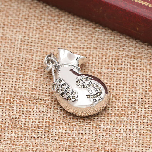 925 Sterling Silver Pendant Dollar Sign Coins Money Pouch Jewelry