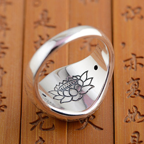 Real Solid 925 Sterling Silver Ring Om-Mani-Padme-Hum Flowers Lotus Luck Jewelry Size 5 to 13