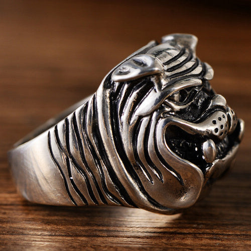 Real Solid 925 Sterling Silver Ring Dog Bulldog Animals Punk Jewelry Size 8 9 10 11
