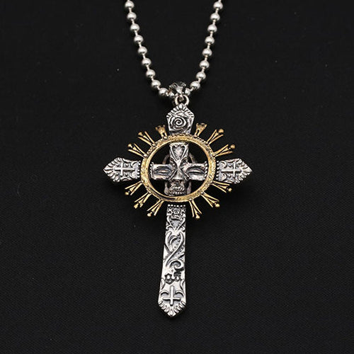 925 Sterling Silver Pendant Gothic Cross Skull Goth Jewelry