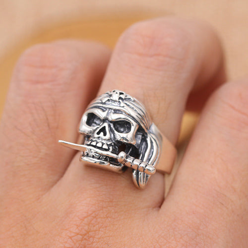 Real Solid 925 Sterling Silver Ring Skeletons Skulls Pirate Gothic Jewelry Open Size 8 9 10 11