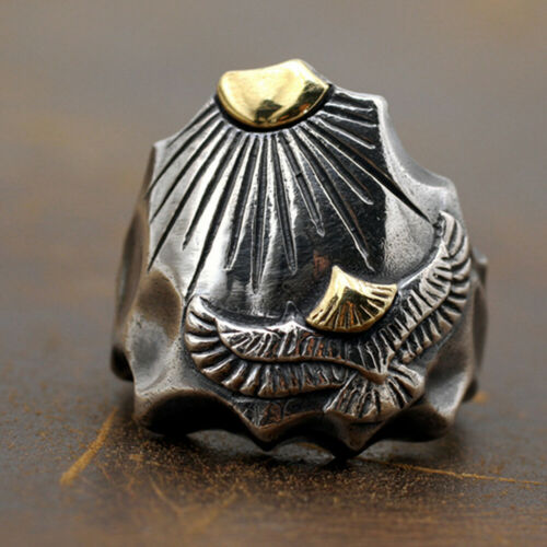 Real Solid 925 Sterling Silver Ring Animals Eagle Sun Gothic Punk Jewelry Size 5-11