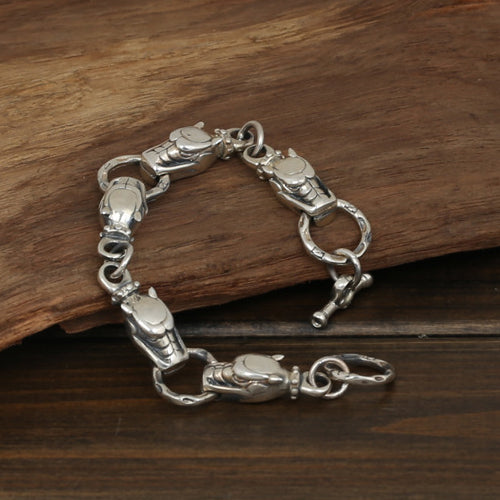 Men's Solid 925 Sterling Silver Bracelet Link Dog Dragon Head Chain Jewelry