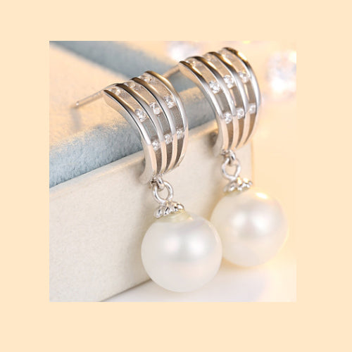Real 925 Sterling Silver Earring Ear Stud Freshwater Pearl Women's Jewelry