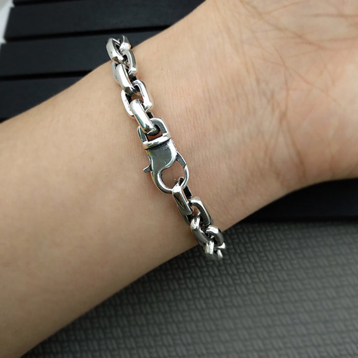 Real Solid 925 Sterling Silver Bracelet Link Classical Chain Loop Jewelry 6.3"- 9.8"