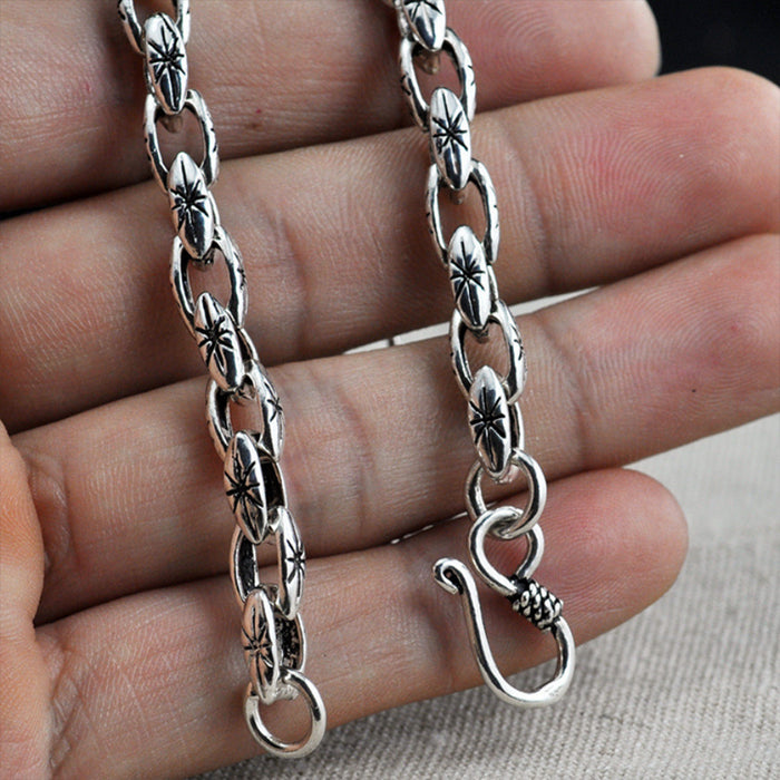 Real Solid 925 Sterling Silver Bracelets Oval Link Chain Hook Punk Jewelry  7.1"-8.7"