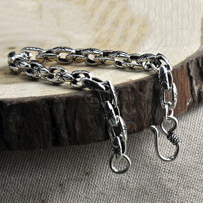 Real Solid 925 Sterling Silver Bracelets Oval Link Chain Hook Punk Jewelry  7.1"-8.7"