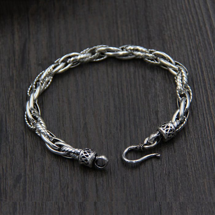 Real Solid 925 Sterling Silver Bracelets Link Braided Twist Oval Punk Jewelry 7.1" 7.9"
