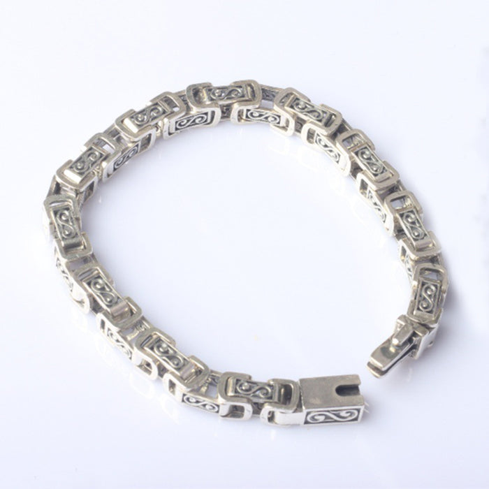 Men's Real Solid 925 Sterling Silver Bracelet Rectangle S-Shape Link Chain Punk Jewelry 7.9"