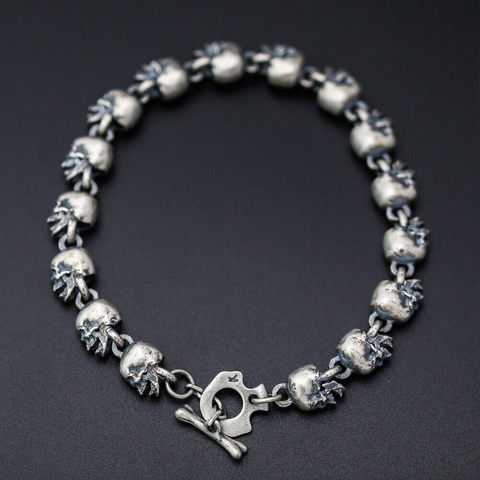 Men‘s Real Solid 925 Sterling Silver Bracelets Link Chain Skull OT Buckle 9.3"