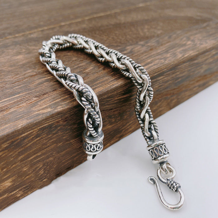 Huge Heavy Real Solid 925 Sterling Silver Braided Rope Chain Bracelet Punk Jewelry 7.5"-9.4"