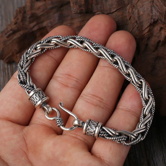 Huge Heavy Real Solid 925 Sterling Silver Braided Rope Chain Bracelet Punk Jewelry 7.5"-9.4"