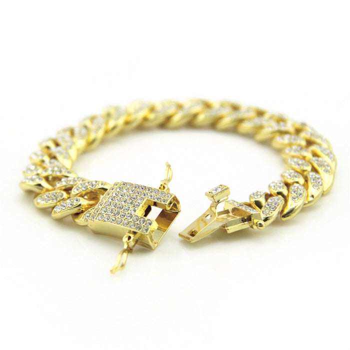 Fashion Hip Hop Diamond Bracelet Jewelry Miami Cuban Chain Gold Plated 7.1"-9.1"