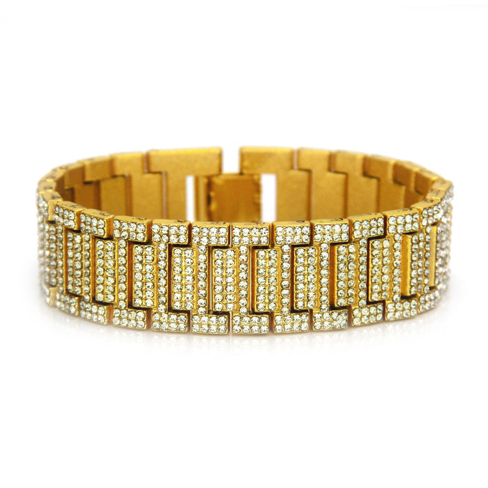Fashion Hip Hop Diamond Bracelet Chain Link Punk Jewelry Gold Plated 7.5"-9.1"