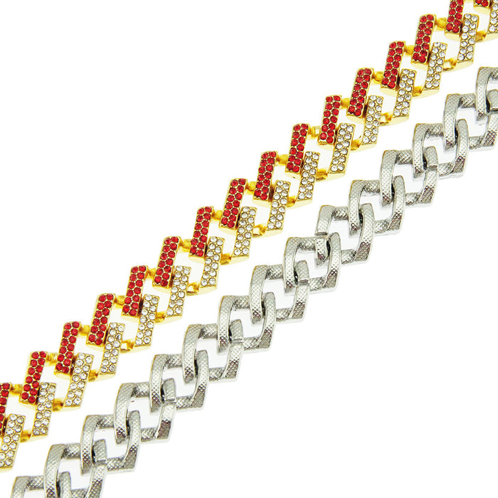 Fashion Hip Hop Multicolor Diamond Bracelet Jewelry Miami Cuban Chain Gold Plated 7.1"-9.1"