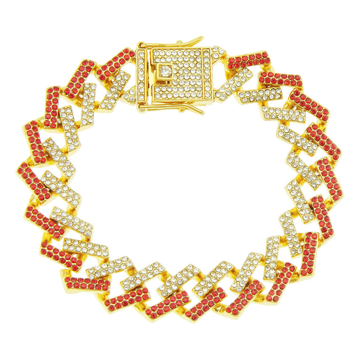 Fashion Hip Hop Multicolor Diamond Bracelet Jewelry Miami Cuban Chain Gold Plated 7.1"-9.1"