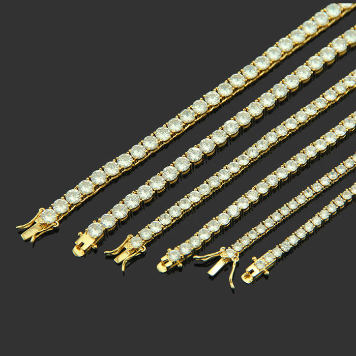 Fashion Hip Hop Cubic Zirconia Bracelet Punk Jewelry Tennis Chain Gold Plated 7.5"-9.1"