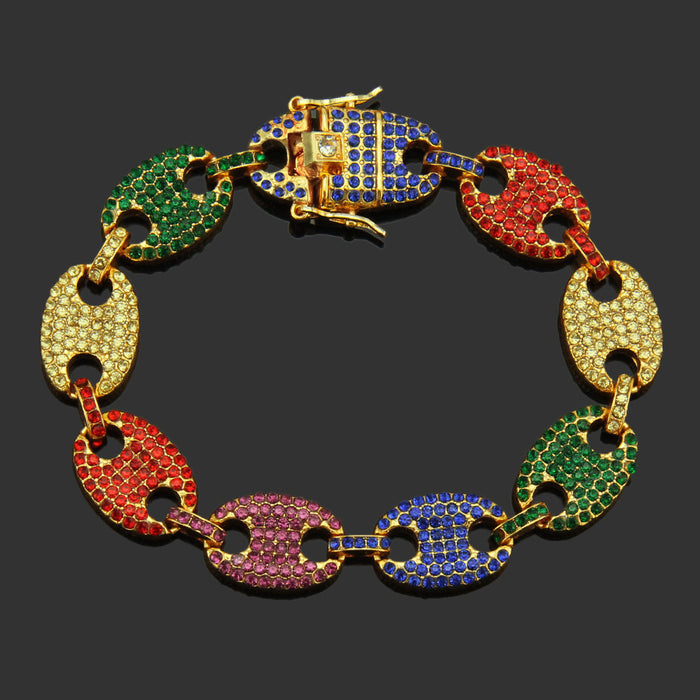 Fashion Hip Hop Multicolor Diamond Bracelet Chain Link Punk Jewelry 7.1"-9.1"