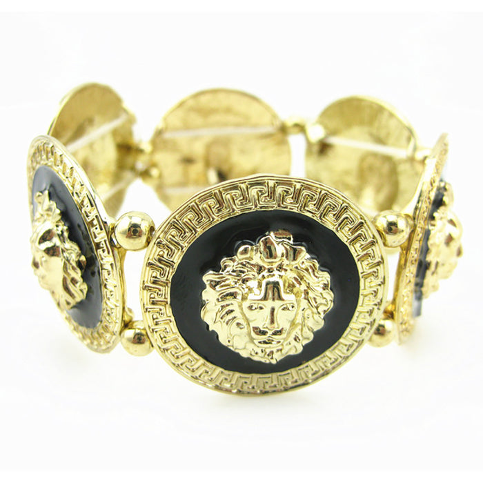 Fashion Hip Hop Bracelet Jewelry Lion Animals Link Chain Elastic Gold Plated 7.5" 8.7"