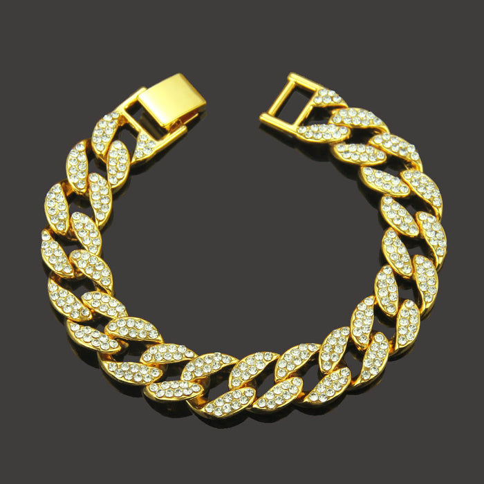Fashion Hip Hop Diamond Bracelet Jewelry Miami Cuban Chain Gold Plated 7.5"-9.1"