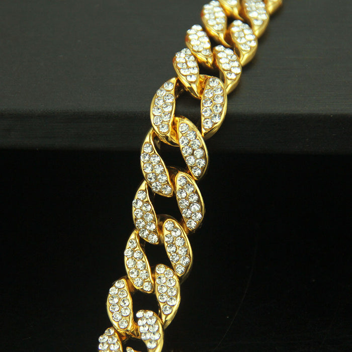 Fashion Hip Hop Diamond Bracelet Jewelry Miami Cuban Chain Gold Plated 7.5"-9.1"