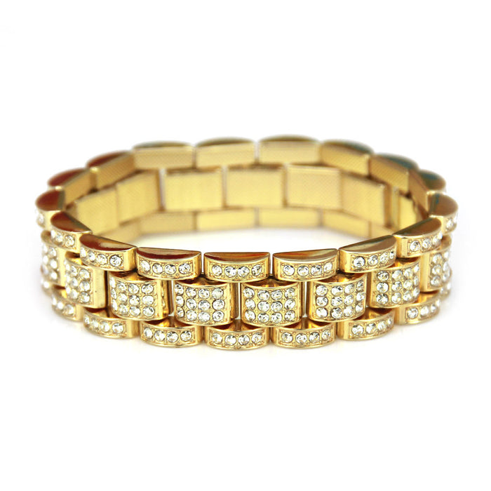 Fashion Hip Hop Diamond Bracelet Chain Punk Jewelry Gold Plated 7.5"-9.1"