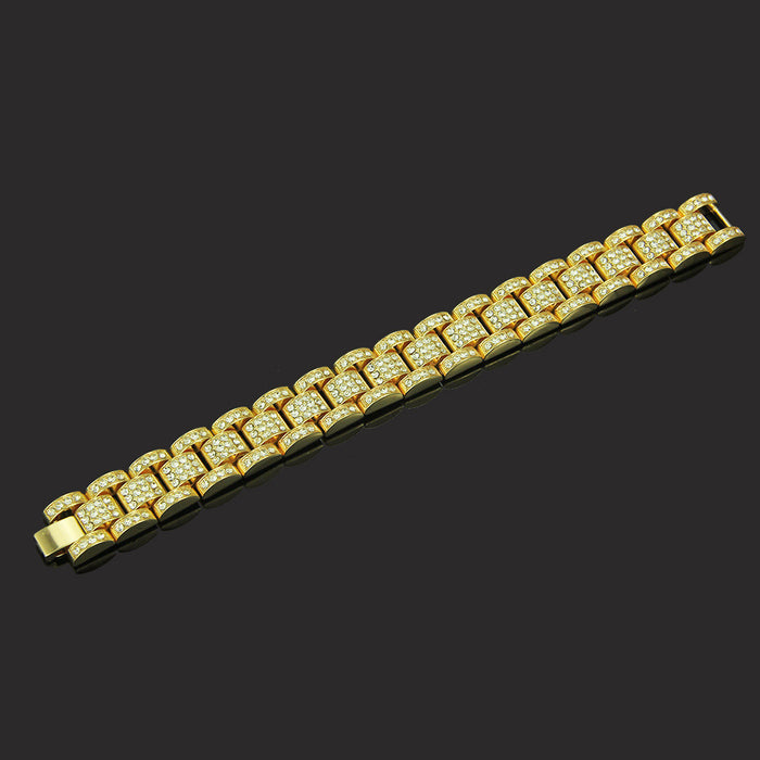 Fashion Hip Hop Diamond Bracelet Chain Punk Jewelry Gold Plated 7.5"-9.1"