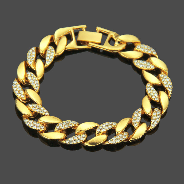 Fashion Hip Hop Diamond Bracelet Jewelry Miami Cuban Chain 18k Gold Plated 7.5"-9.1"
