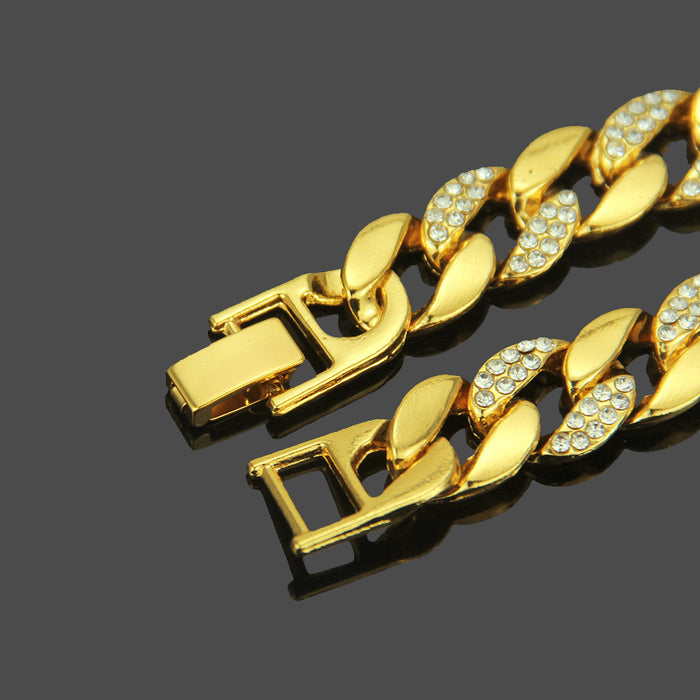 Fashion Hip Hop Diamond Bracelet Jewelry Miami Cuban Chain 18k Gold Plated 7.5"-9.1"