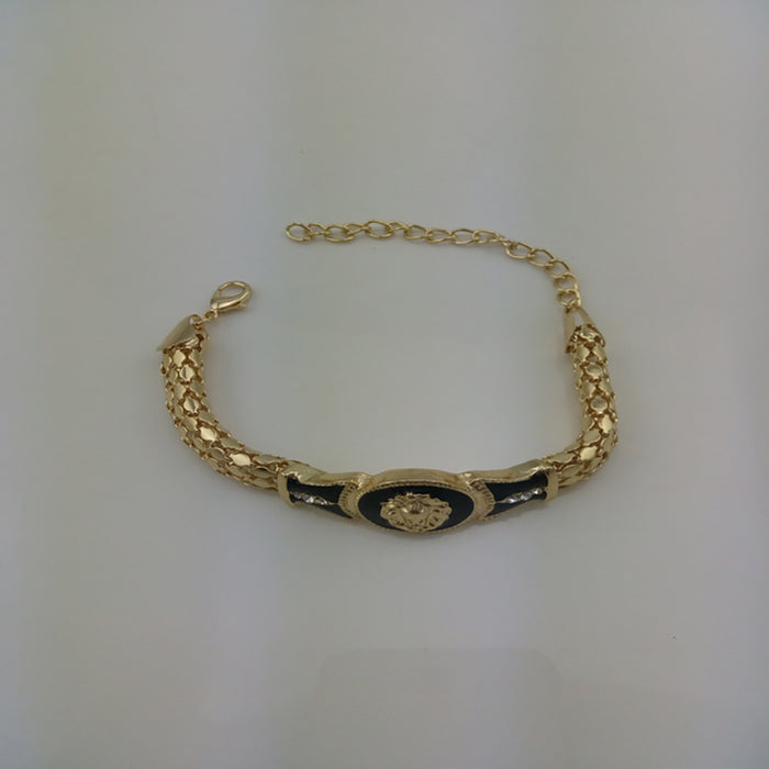 Fashion Hip Hop Diamond Bracelet Jewelry Lion Animals Snake Bone Chain Gold Plated 8.3"