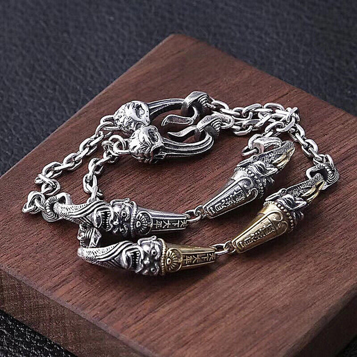 Real Solid 925 Sterling Silver Bracelet Ghosts Skulls Hook Punk Luck Jewelry 7.1" 7.9"