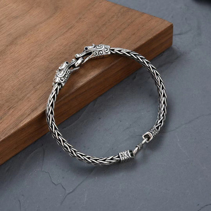 Real Solid 925 Sterling Silver Bracelet Animals Dragons Braided Chain Punk Jewelry 7.1"-9.4"