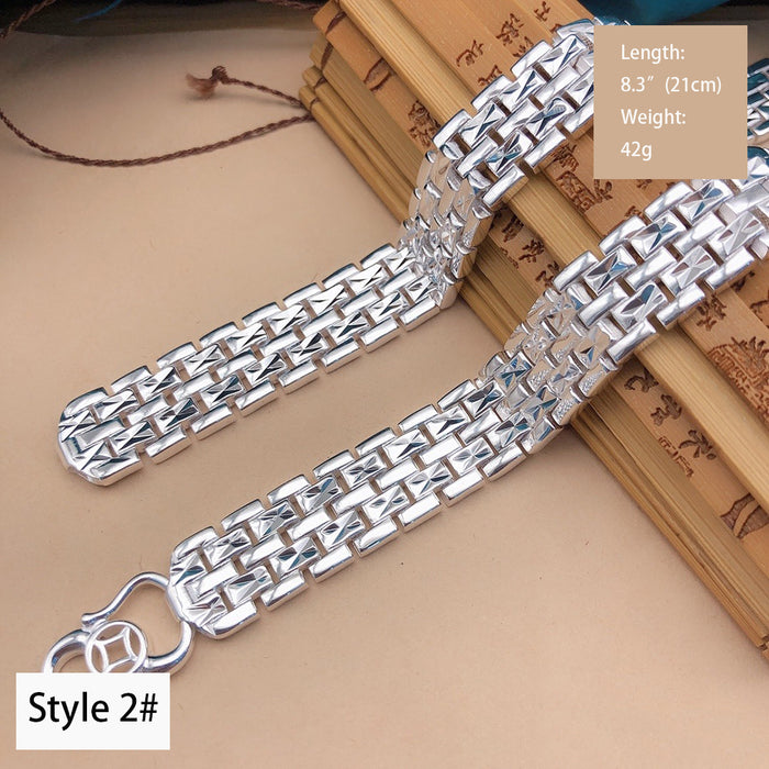 Real Solid 990 Fine Silver Bracelet Link Chain Fashion Punk Jewelry 7.7"-8.7"
