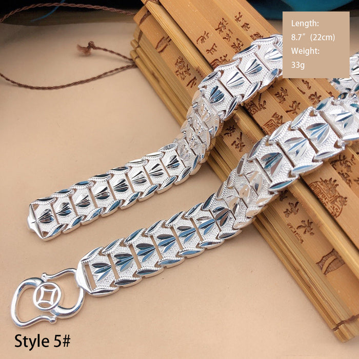 Real Solid 990 Fine Silver Bracelet Link Chain Fashion Punk Jewelry 7.7"-8.7"