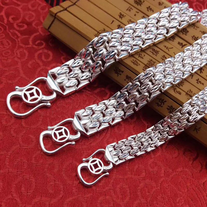 Real Solid 990 Fine Silver Bracelet Link Chain Fashion Punk Jewelry 7.7"