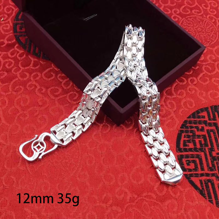 Real Solid 990 Fine Silver Bracelet Link Chain Fashion Punk Jewelry 7.7"