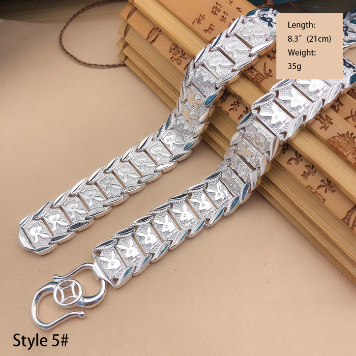 Real Solid 990 Fine Silver Bracelet Link Chain Fashion Punk Jewelry 6.8"-9.1"