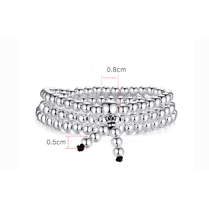 Real Solid 999 Fine Silver 108 Beads Bracelet Beaded Beautiful Fashion Lucky Punk Jewelry